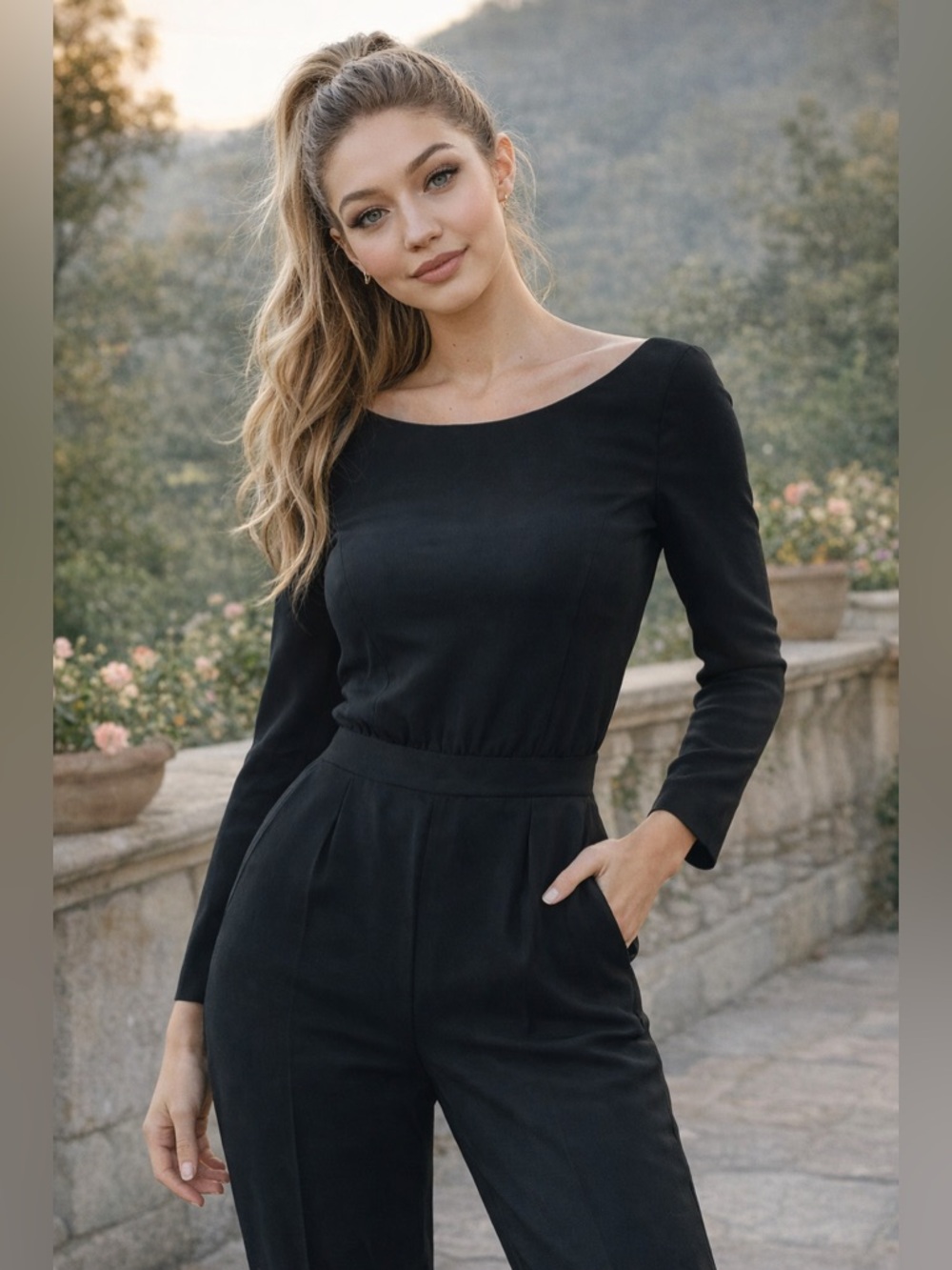NWT Massimo Dutti Black Long-Sleeve Tailored Jumpsuit